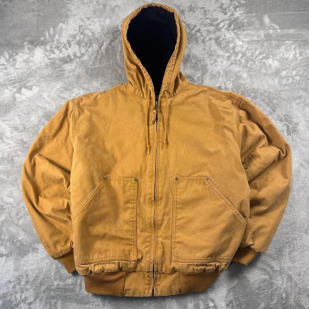 Walls Work Wear Mens L Tan Duck Canvas Hooded Insulated Work Jacket